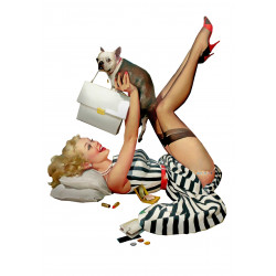 Pin-up model playing with a...