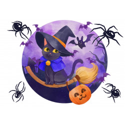 Halloween witch cat with spiders - Edible cake topper