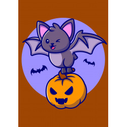 Cute Bat Cat with Pumpkin