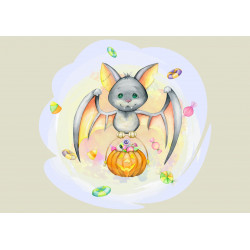 Bat And Pumpkin Watercolor