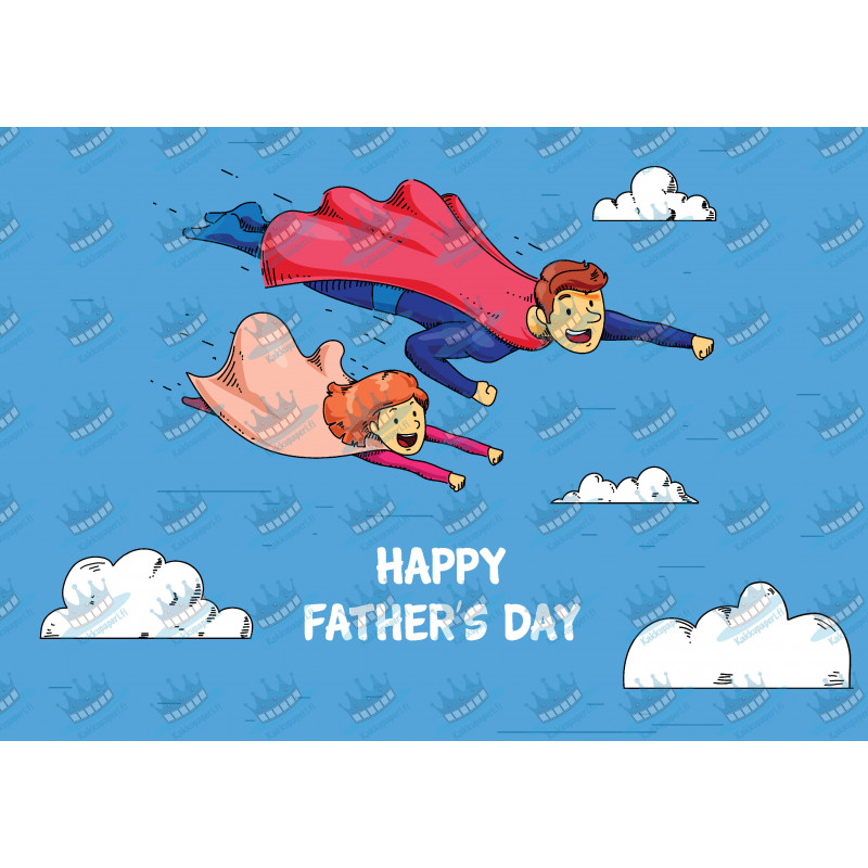 Supersankari-isä ja lapsi lentävät - Syötävä kakkukuva kakkuun