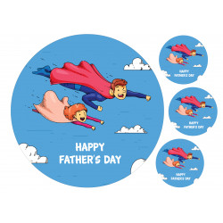 Superhero Dad and child flying - edible cake topper