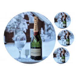 Champagne and glass in snow - edible cake topper