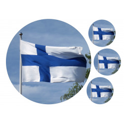 Den finska flaggan vajar i vinden - ätbar tårta bild för tårta