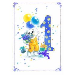 Ti-Ti Bear - 1 year birthday blue - edible cake topper