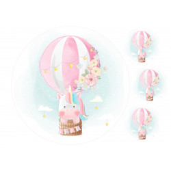 A Pink Unicorn in a Hot Air Balloon - Edible cake topper