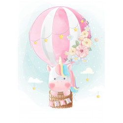 A Pink Unicorn in a Hot Air Balloon - Edible cake topper