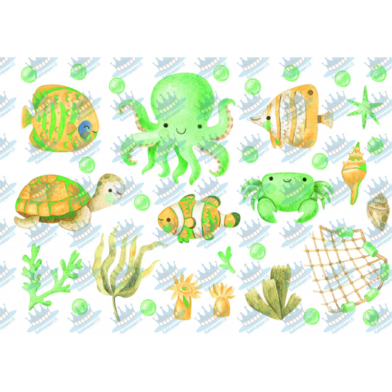 Green Sea Animals - Edible cutouts
