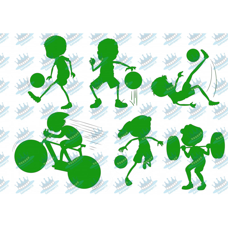 Sporty kids - green silhouettes - Edible cutouts