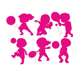 Playing children - pink silhouettes - Edible cutouts