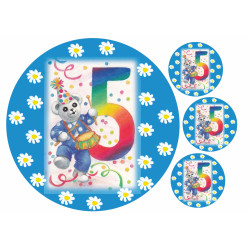 Ti-TI Bear 5 years birthday blue - edible cake topper