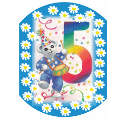 Ti-Ti Nalle 5 vuotta syntymäpäivä sininen - Syötävä kakkukuva kakkuun