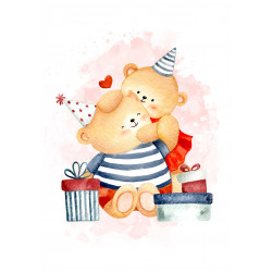 Illustrated teddy bears celebrate - Edible cake topper