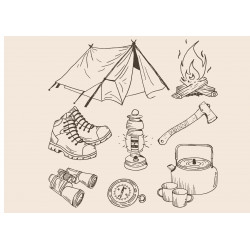 Illustrated camping equipment - edible cake topper