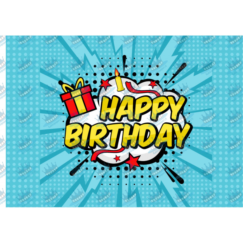 Blue pop art Happy birthday - Edible cake topper