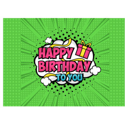 Green pop art Happy birthday - Edible cake topper