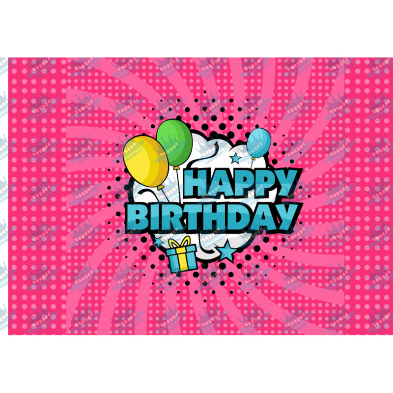 Pink pop art Happy birthday - Edible cake topper