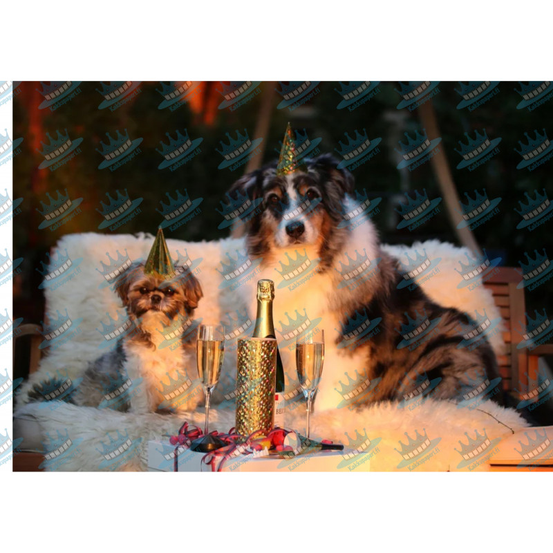 Party animals - firar hundar - En ätbar tårtbild för en kaka