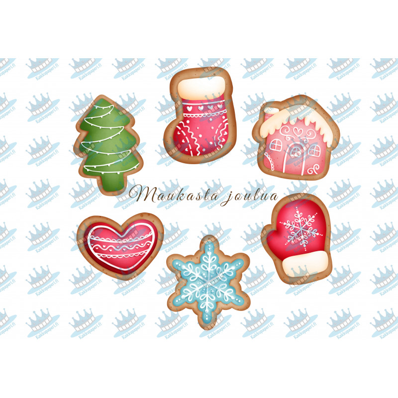 Gingerbread Cookie Collection with Christmas wishes - edible cake topper