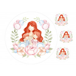 Mother and children in watercolors - Edible cake topper