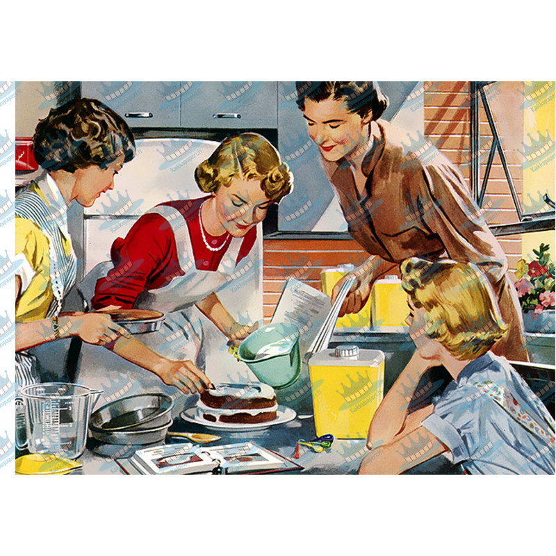 1950's Housewives baking - Edible cake topper