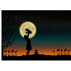 Mother and children in the moonlight - Edible cake topper