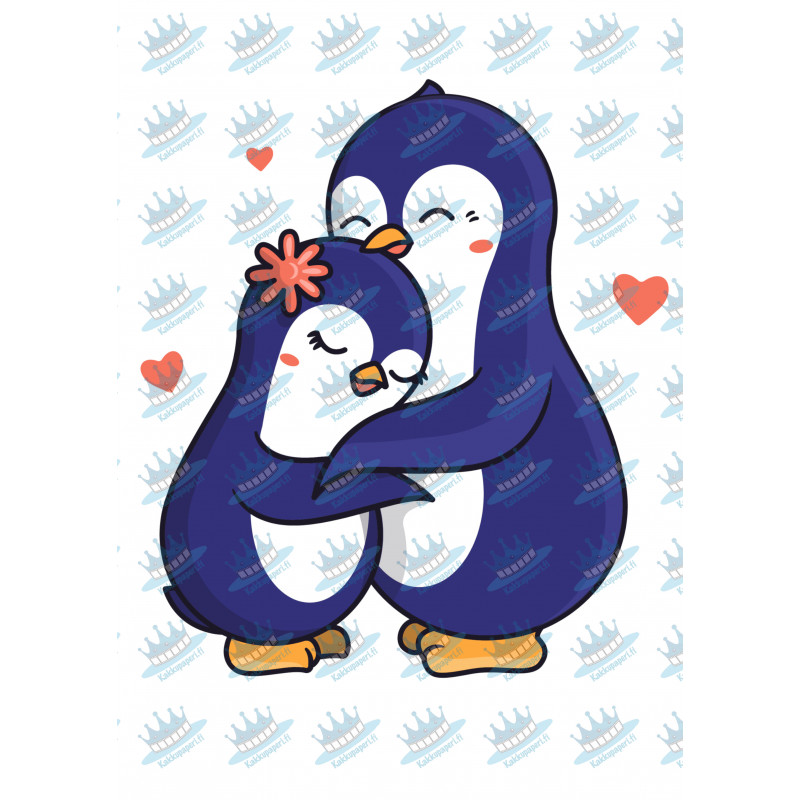 Förälskade pingvinerna kramar - En ätbar tårtbild för en tårta