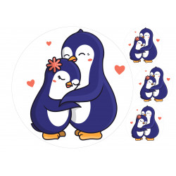 The penguins in love hugging - Edible cake topper