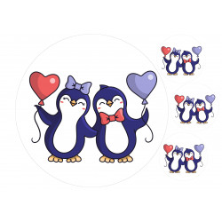 The penguins in love - Edible cake topper