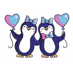 The penguins in love holding balloons - Edible cake topper