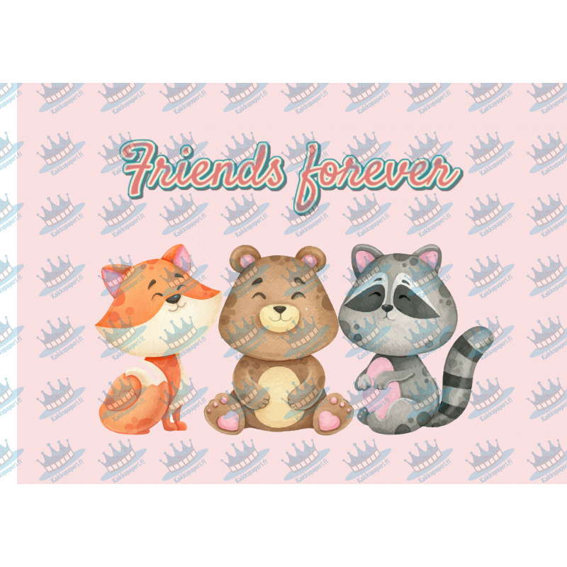 Friends forever - fox, bear and raccoon - Edible cake topper