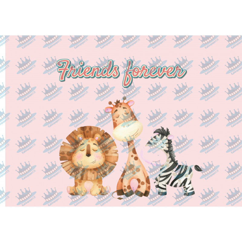 Friends forever - lejon, giraff och zebra - Ätbar tårtbild för tårta