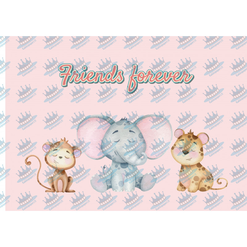 Friends forever - monkey, elephant and leopard - Edible cake topper