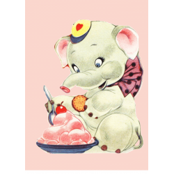 An elephant enjoying a cake - Edible cake topper