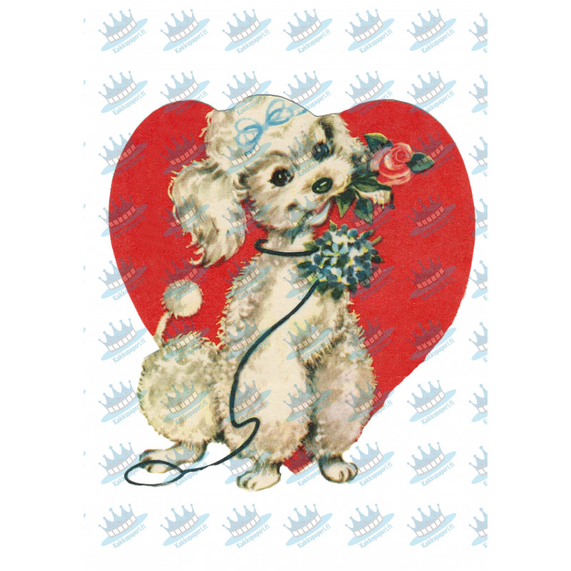Poodle with a rose in their mouth - Edible cake topper