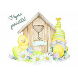 A small Easter chick and a yard elf - edible cake topper