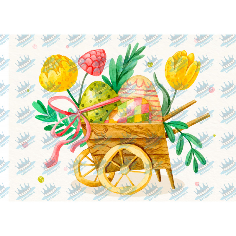 Easter setting in a wooden cart - edible cake topper
