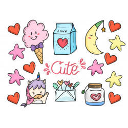 Cute unicorn, hearts and stars - Edible cutouts