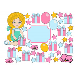 Blond girl with gift boxes - Edible cutouts