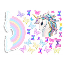 Cute unicorn, rainbow and butterflies - Edible cutouts