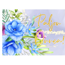 Grattis med blåa blommor - En ätbar tårtbild för en kaka