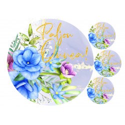 Congratulations with blue flowers - Edible cake topper