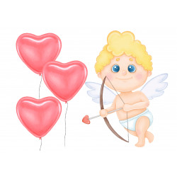 Cupid and heart-shaped balloons - Edible cake topper