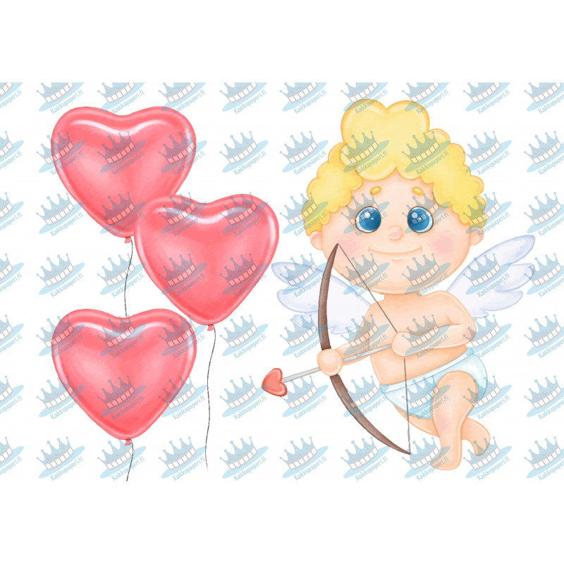 Cupid and heart-shaped balloons - Edible cake topper