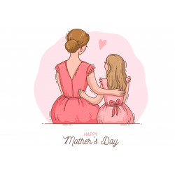 Illustrated Mom and Daughter Celebrating Mother's Day - Edible cake topper