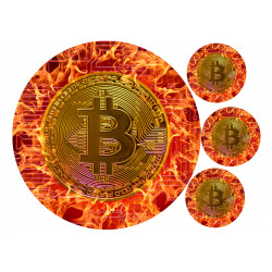 Syötävä liekehtivä kultainen bitcoin pyöreä