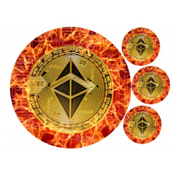 Flaming golden Ethereum round cake topper