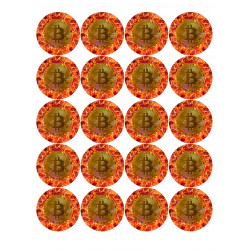 Flammande Bitcoin runda-muffin tårtbild