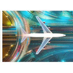 Plane flying over the city - rectangle Edible cake topper