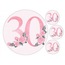 Pink Rose Thirty - edible cake decoration